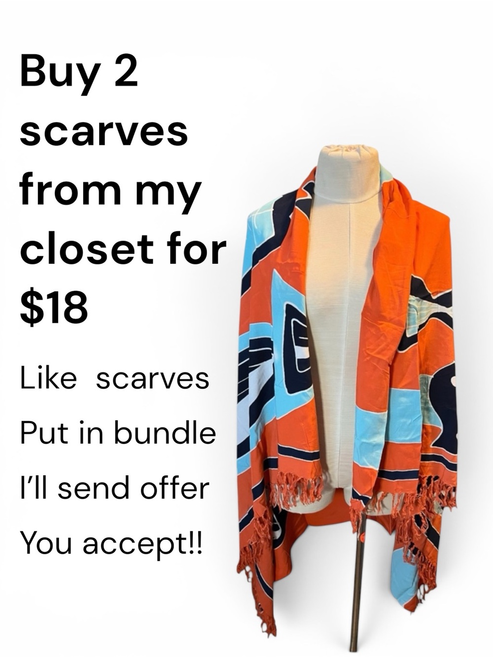 Orange & Light Blue fish motif Patterned Fringe Wrap scarf
